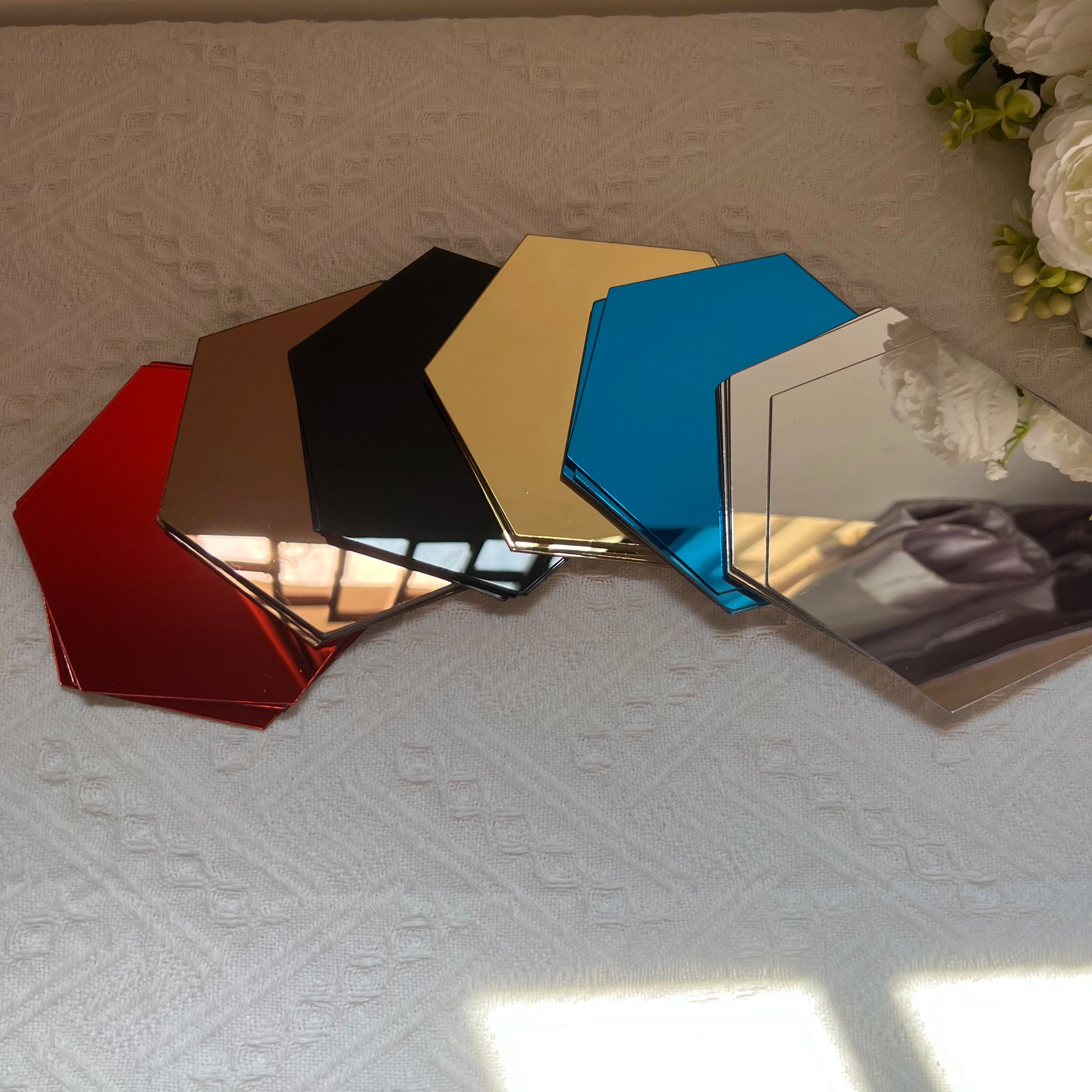 3D Hexagon Mirror Wall Stickers – Rose Gold DIY Set