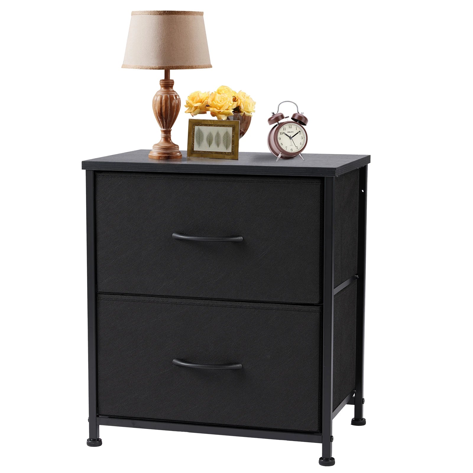 JHK Nightstand with 2 Fabric Drawer Storage Cabinet