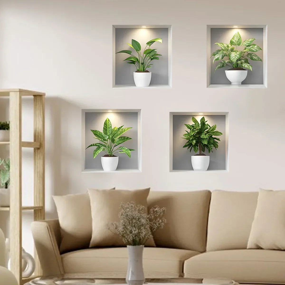 Tropical Green Plant Wall Stickers – 4PCS Removable Décor