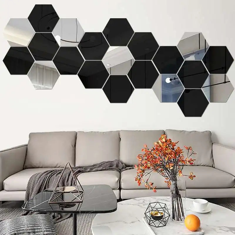 3D Hexagon Mirror Wall Stickers – Rose Gold DIY Set