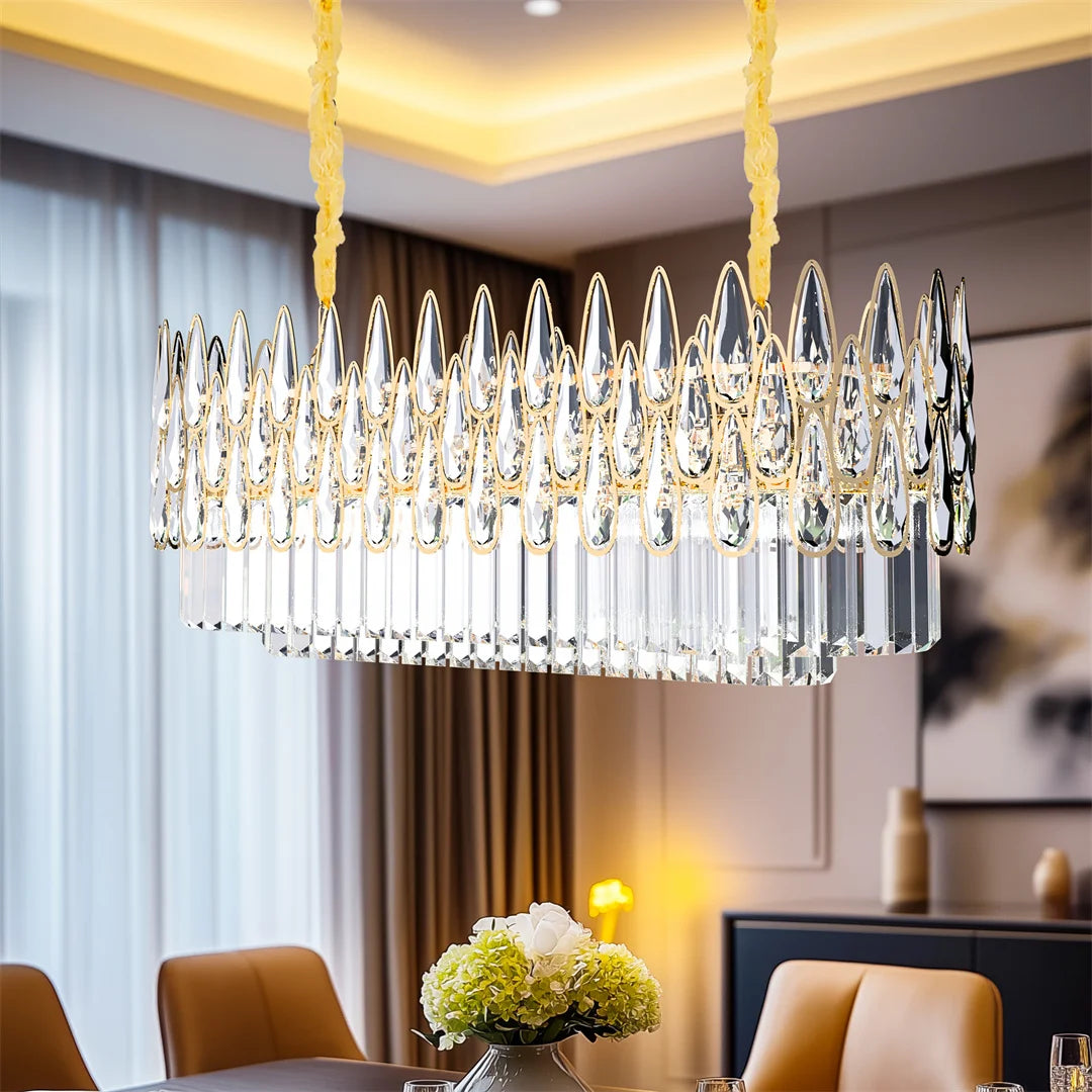 LUVODI Luxury Rectangle Crystal Raindrop Chandelier