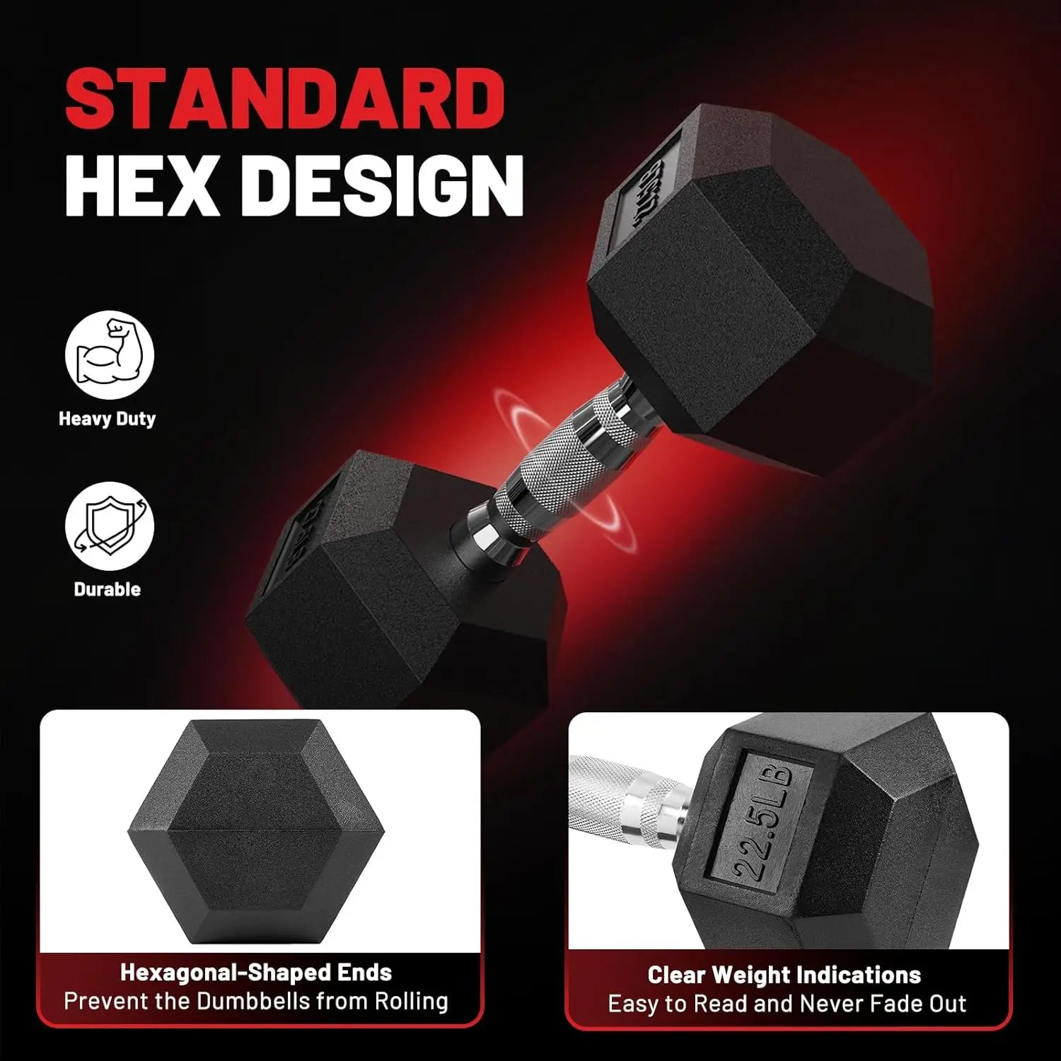 75 lb Hex Dumbbell Set with Rack – Rubber Coated, Non-Slip