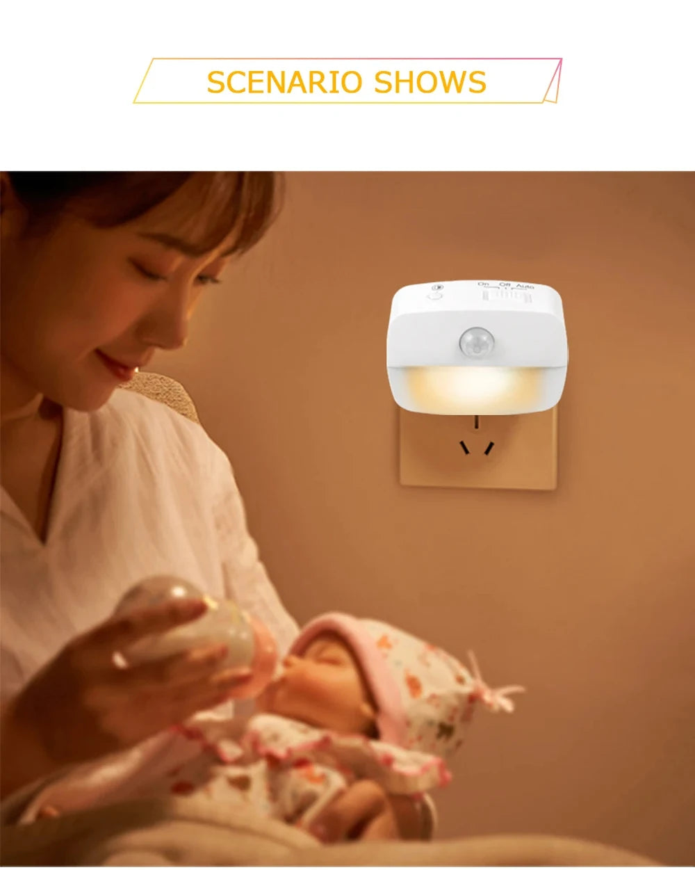 LED Motion Sensor Night Light – EU Plug, 220V Wall Lamp