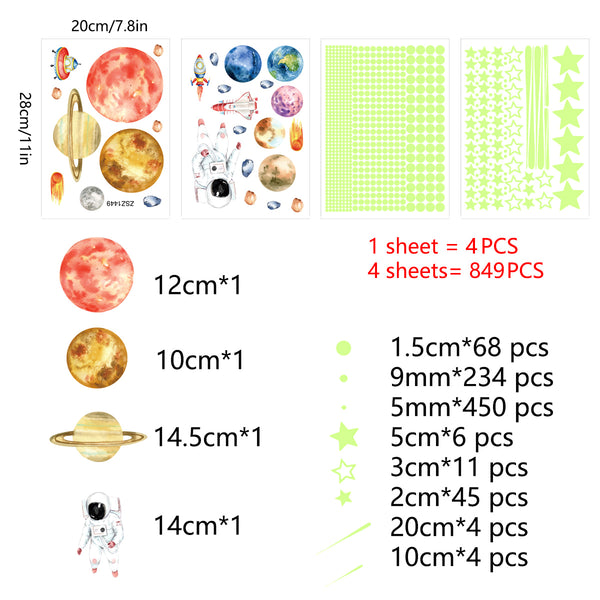 Glow in the Dark Stars Wall Stickers – 849Pcs Kids Room Décor