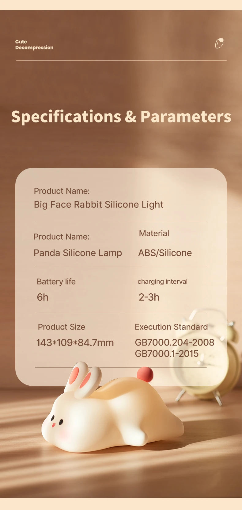 Cute Rabbit Night Light – Soft Silicone, Touch Control