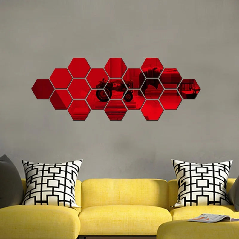 3D Hexagon Mirror Wall Stickers – Rose Gold DIY Set