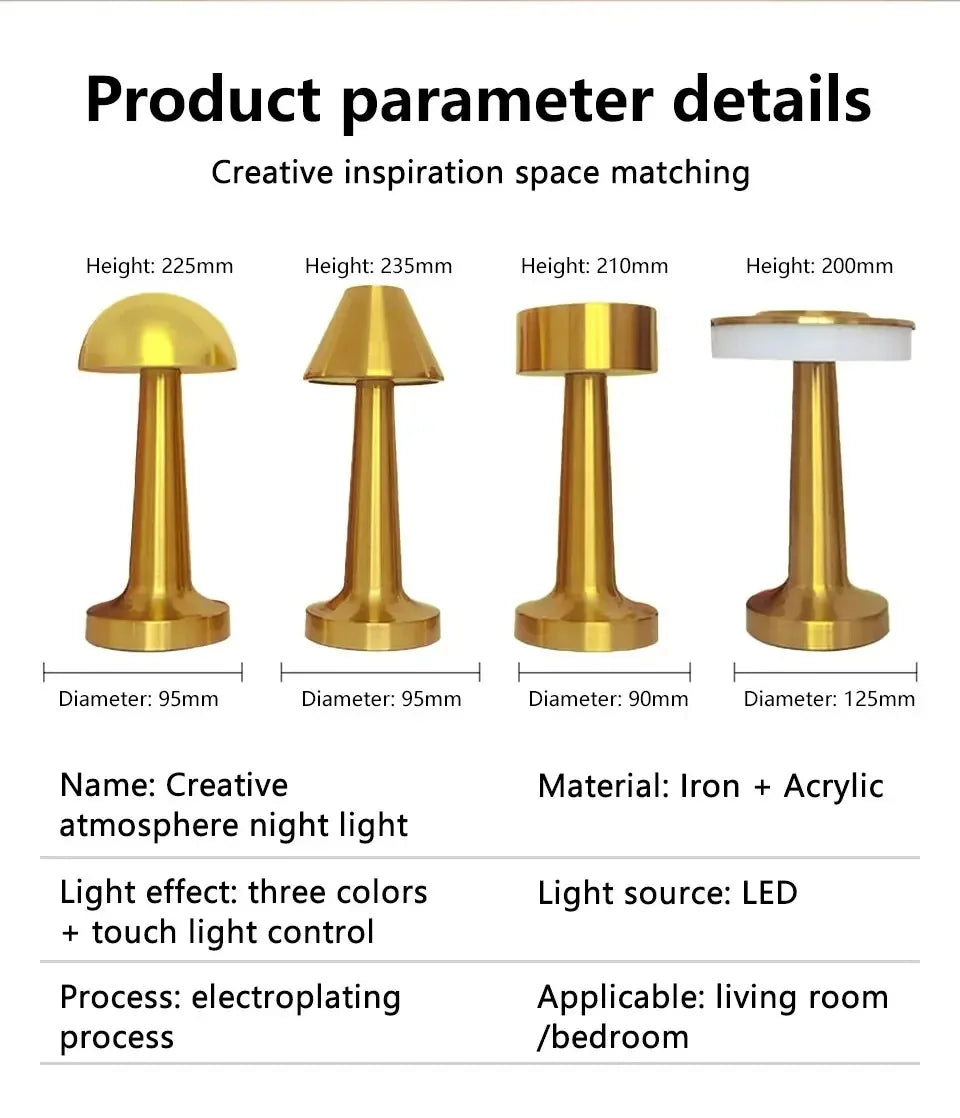 Rechargeable LED Touch Retro Metal Table Lamp