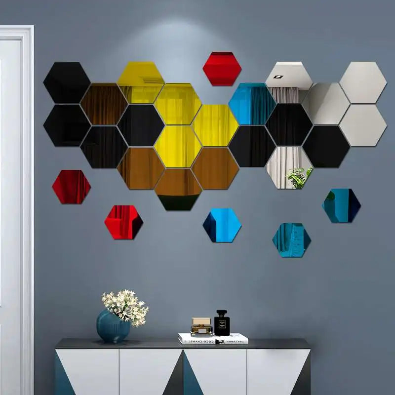3D Hexagon Mirror Wall Stickers – Rose Gold DIY Set