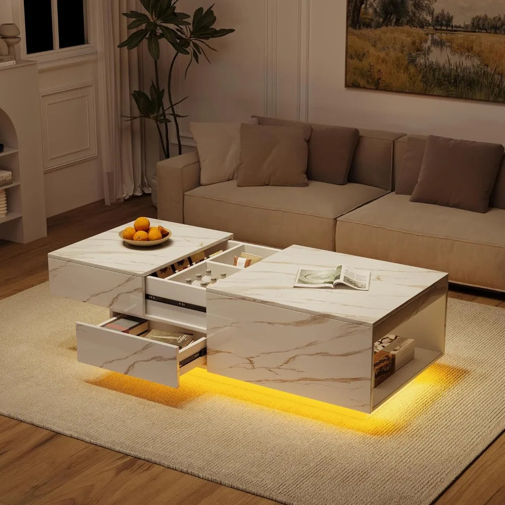 43" Modern LED Coffee Table with Storage Drawers