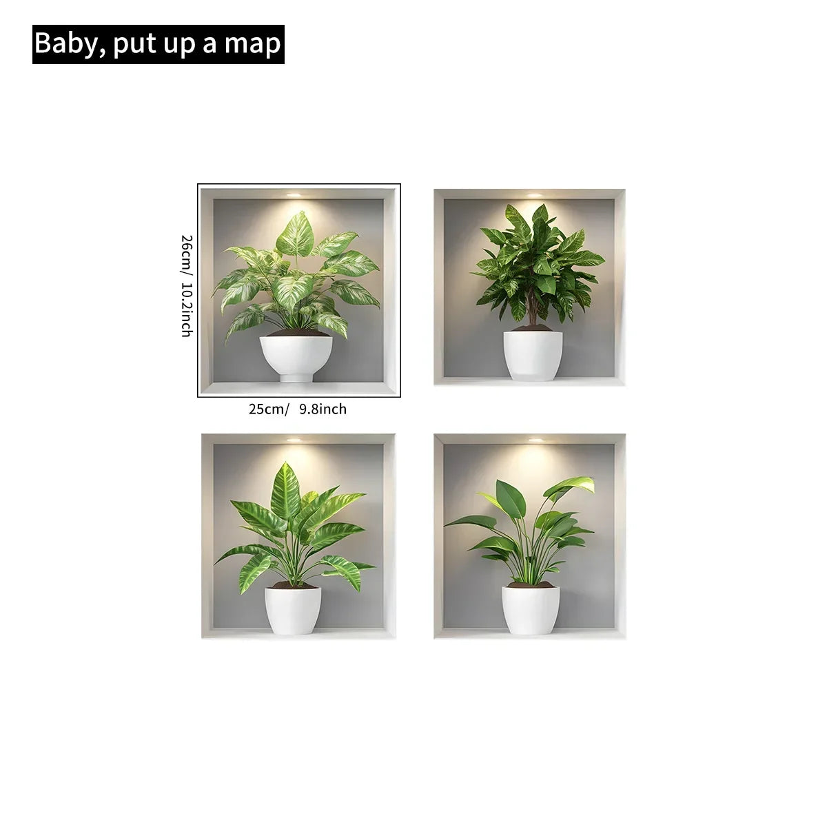 Tropical Green Plant Wall Stickers – 4PCS Removable Décor