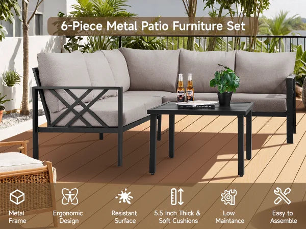 6-Piece Outdoor Patio Furniture Set with Coffee Table