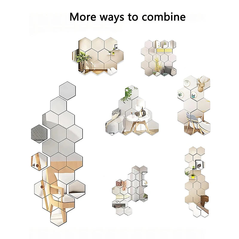 3D Hexagon Mirror Wall Stickers – Rose Gold DIY Set