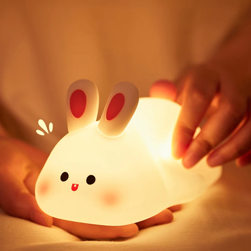 Cute Rabbit Night Light – Soft Silicone, Touch Control
