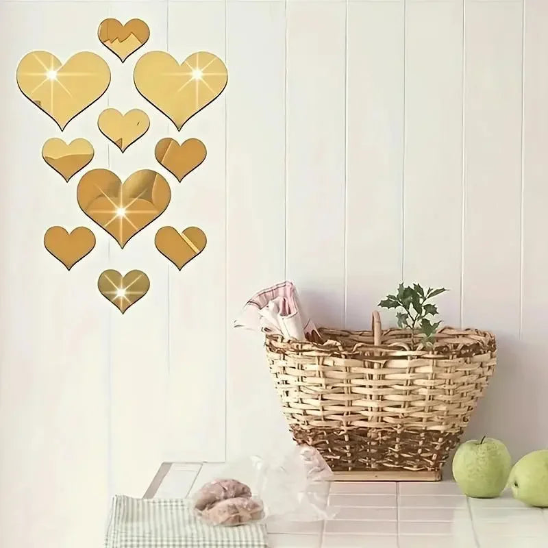 3D Love Heart Mirror Wall Stickers – Removable Wall Art Set