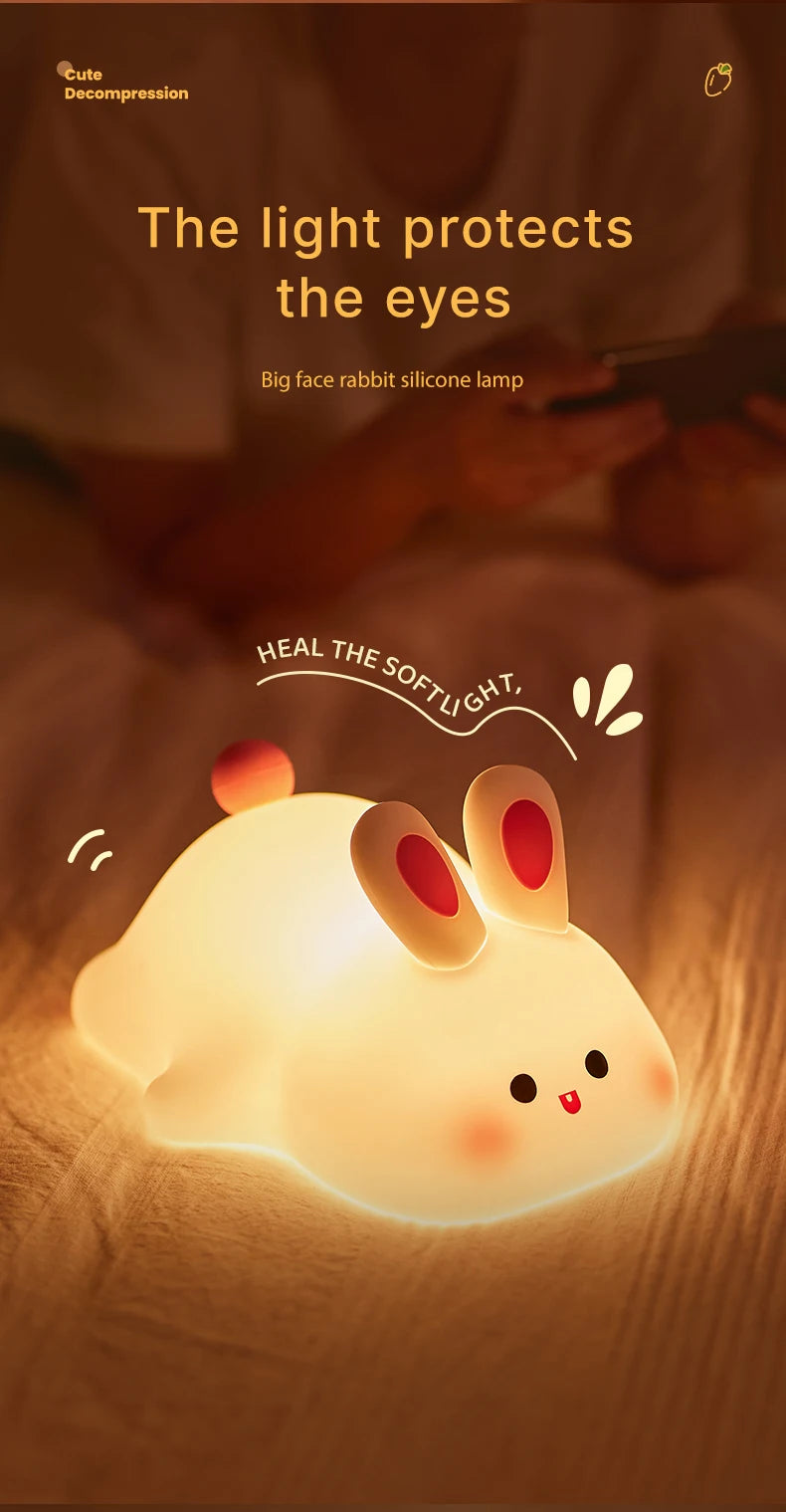 Cute Rabbit Night Light – Soft Silicone, Touch Control