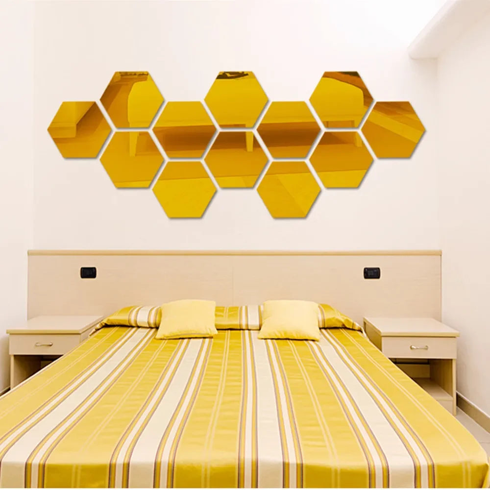 3D Hexagon Mirror Wall Stickers – Rose Gold DIY Set