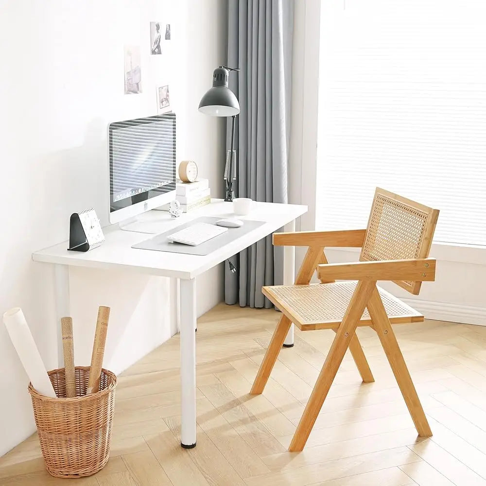 Set of 2 Modern Rattan Dining Chairs with Armrests