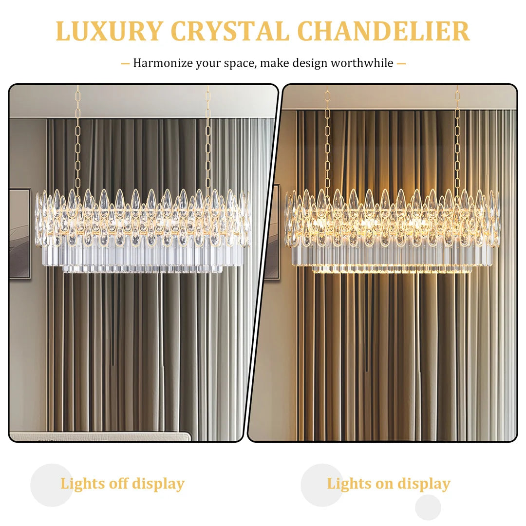 LUVODI Luxury Rectangle Crystal Raindrop Chandelier