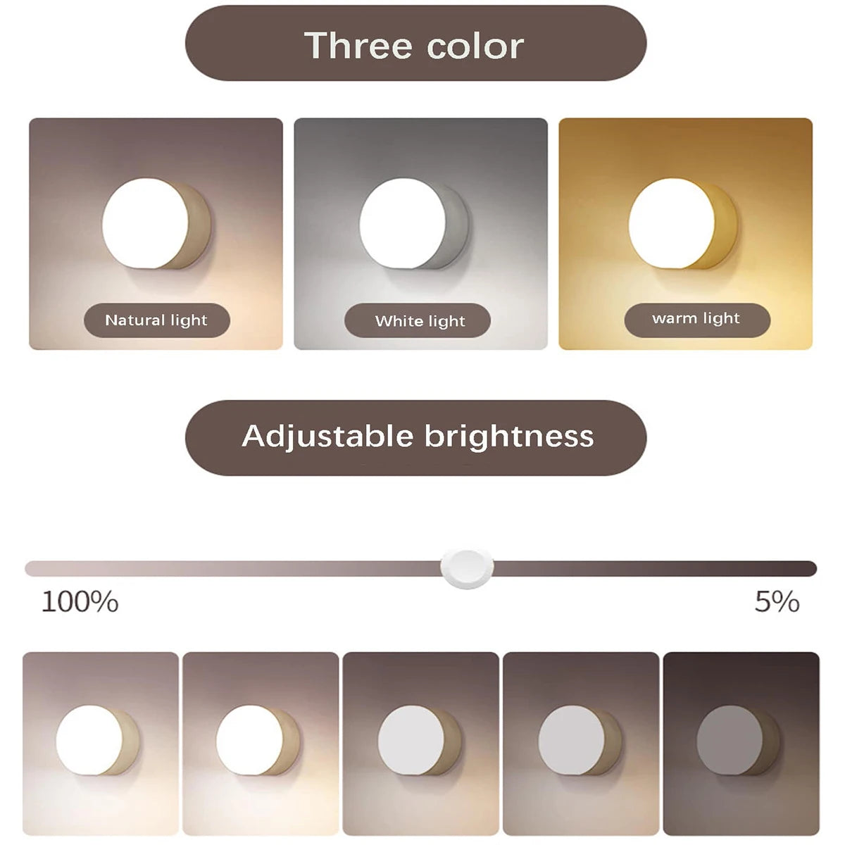 LED Bedside Night Light – 3 Modes, Battery Powered