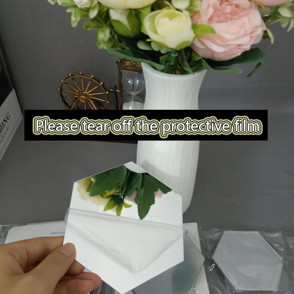 3D Hexagon Mirror Wall Stickers – Rose Gold DIY Set