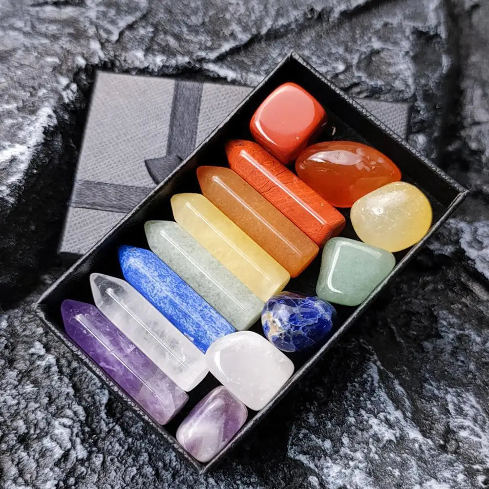 Natural Crystal Gemstone Set – Healing Quartz Chakra Stones with Gift Box