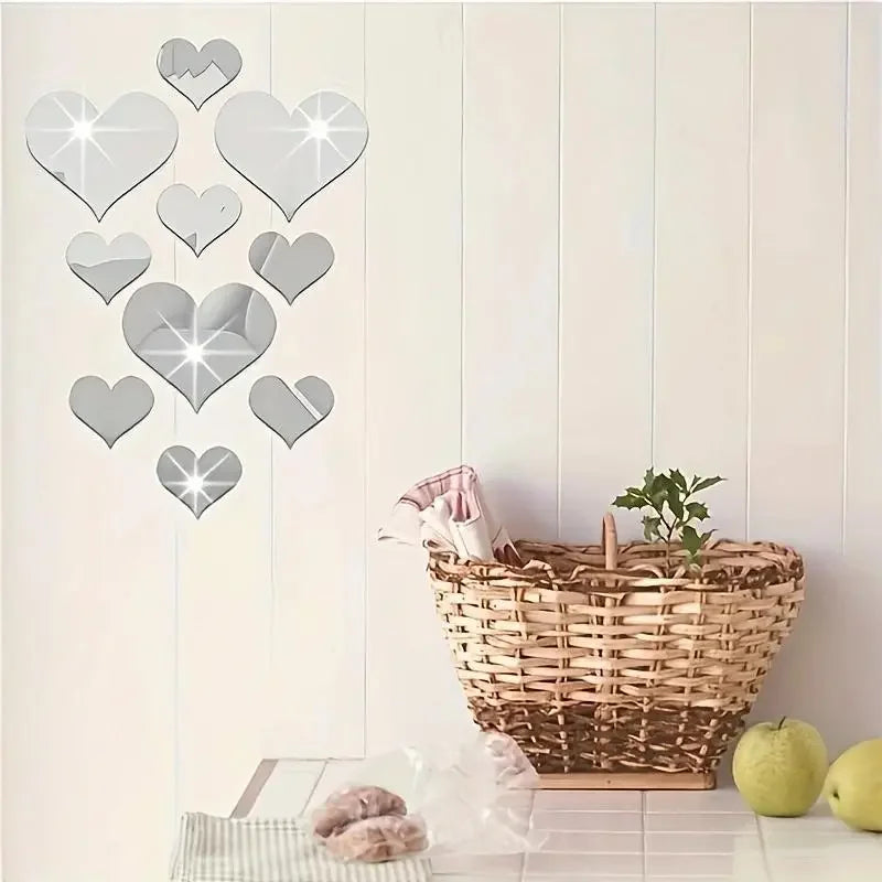 3D Love Heart Mirror Wall Stickers – Removable Wall Art Set