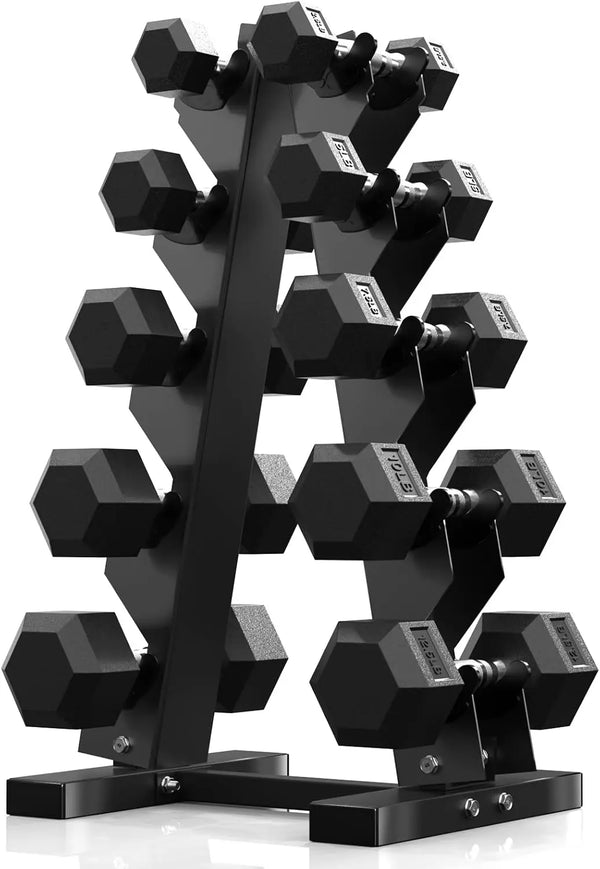 75 lb Hex Dumbbell Set with Rack – Rubber Coated, Non-Slip