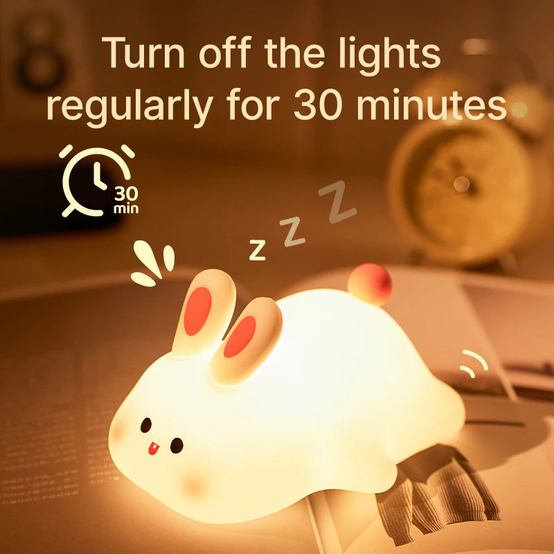 Cute Rabbit Night Light – Soft Silicone, Touch Control