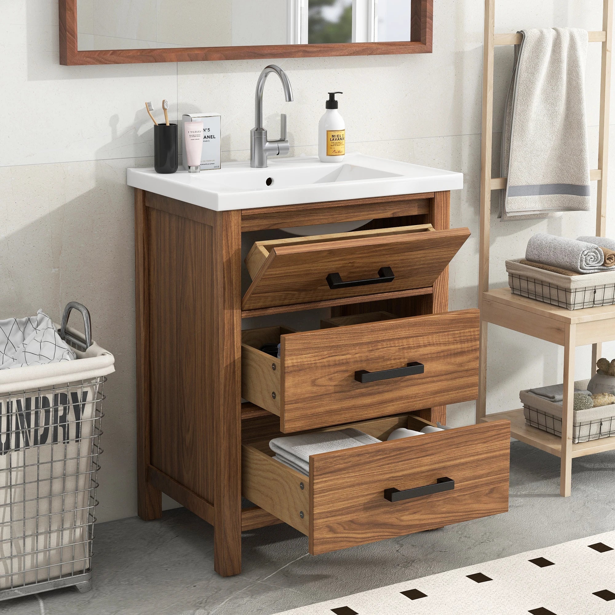 SH.KL 24" Bathroom Vanity with Sink & 3 Drawers