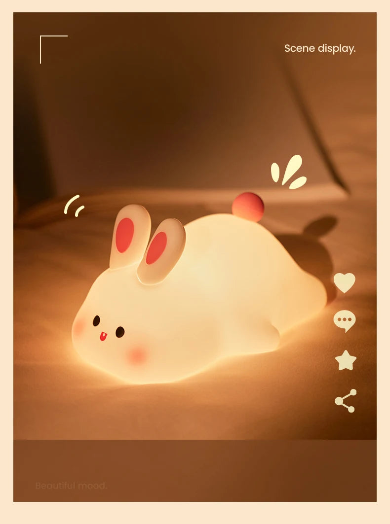 Cute Rabbit Night Light – Soft Silicone, Touch Control