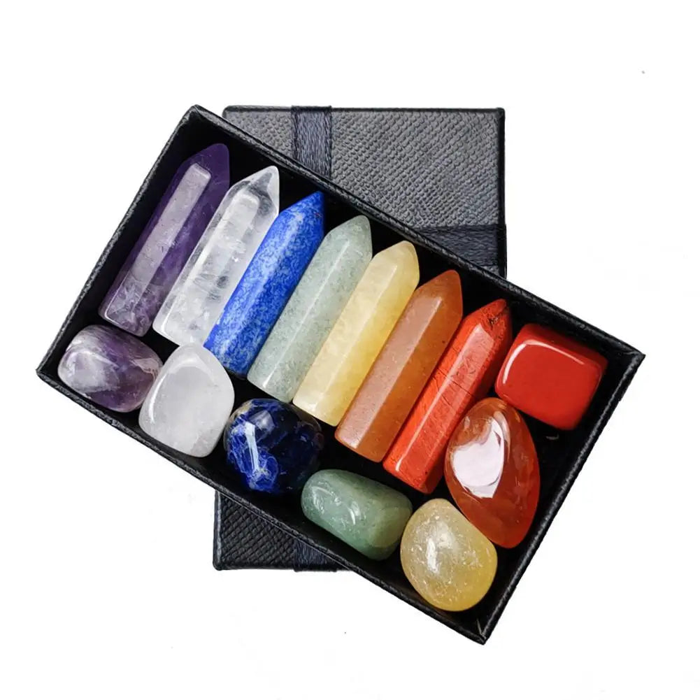 Natural Crystal Gemstone Set – Healing Quartz Chakra Stones with Gift Box