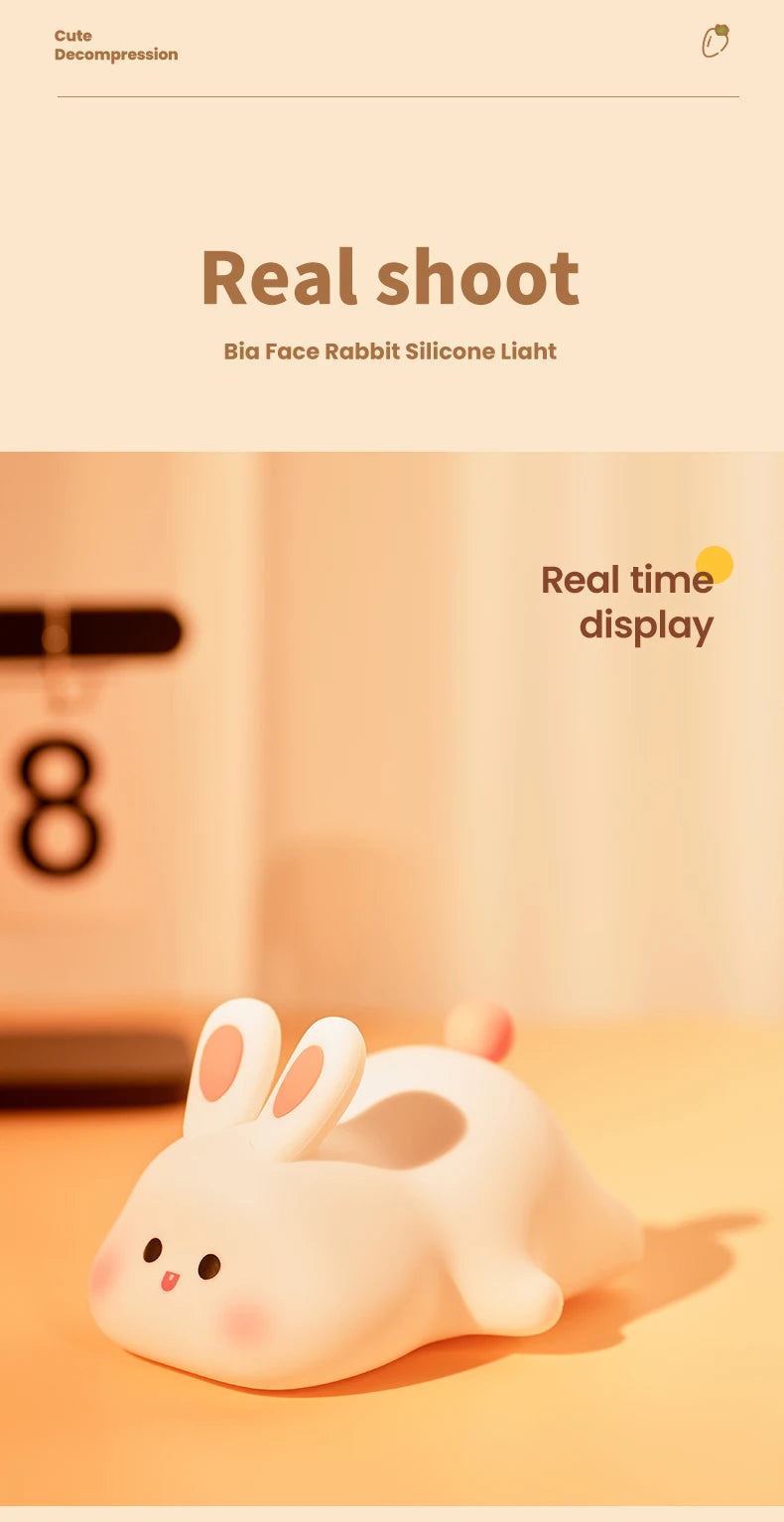 Cute Rabbit Night Light – Soft Silicone, Touch Control