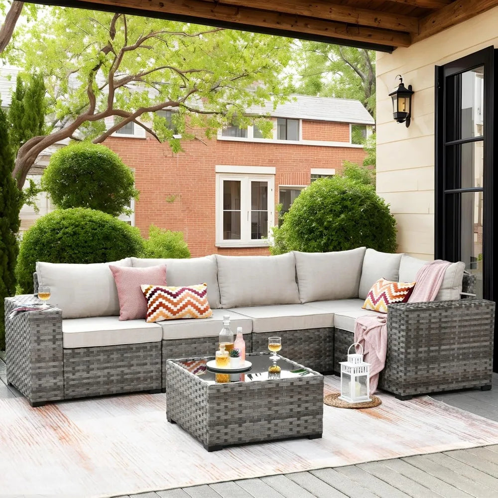 6-Piece Outdoor Rattan Patio Furniture Sectional Sofa Set