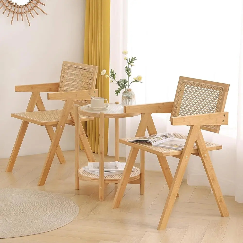 Set of 2 Modern Rattan Dining Chairs with Armrests