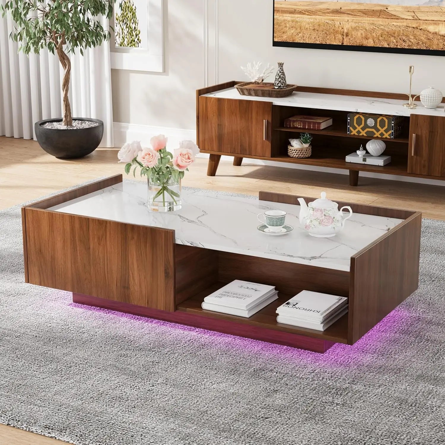 43" Modern LED Coffee Table with Storage Drawers