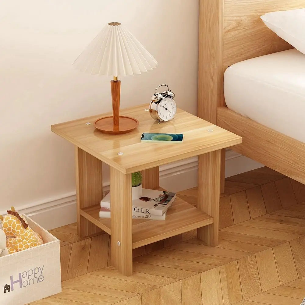 Solid Wood Double-Layer Bedside Nightstand