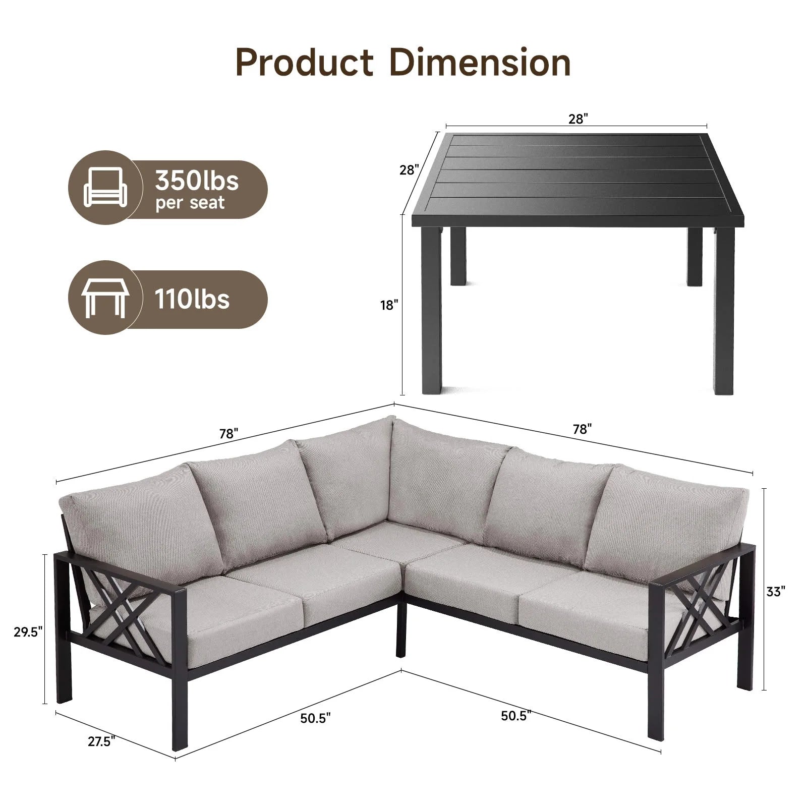 6-Piece Outdoor Patio Furniture Set with Coffee Table