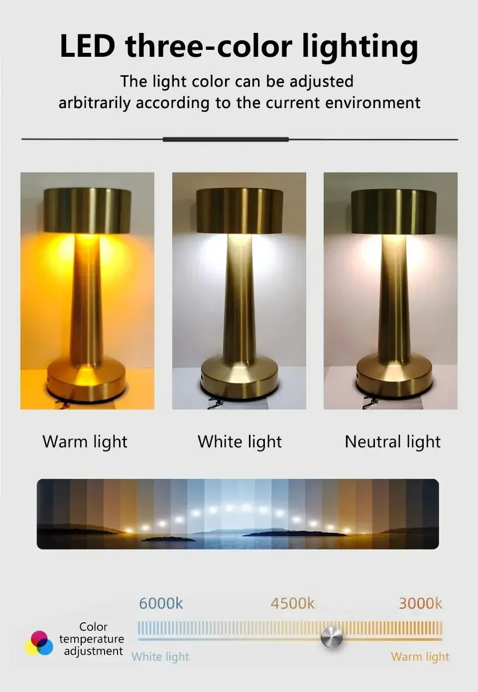 Rechargeable LED Touch Retro Metal Table Lamp