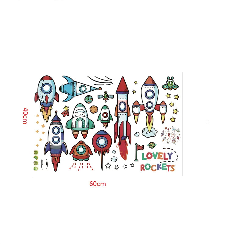 3D Astronaut Wall Sticker – Cartoon Planetary Mural for Kids Room