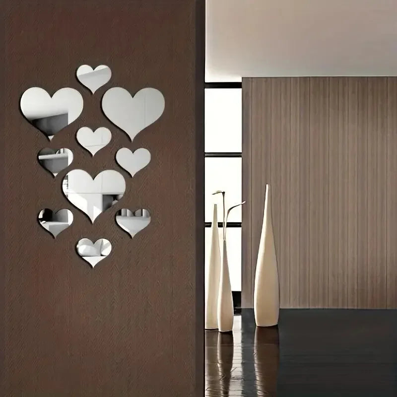 3D Love Heart Mirror Wall Stickers – Removable Wall Art Set