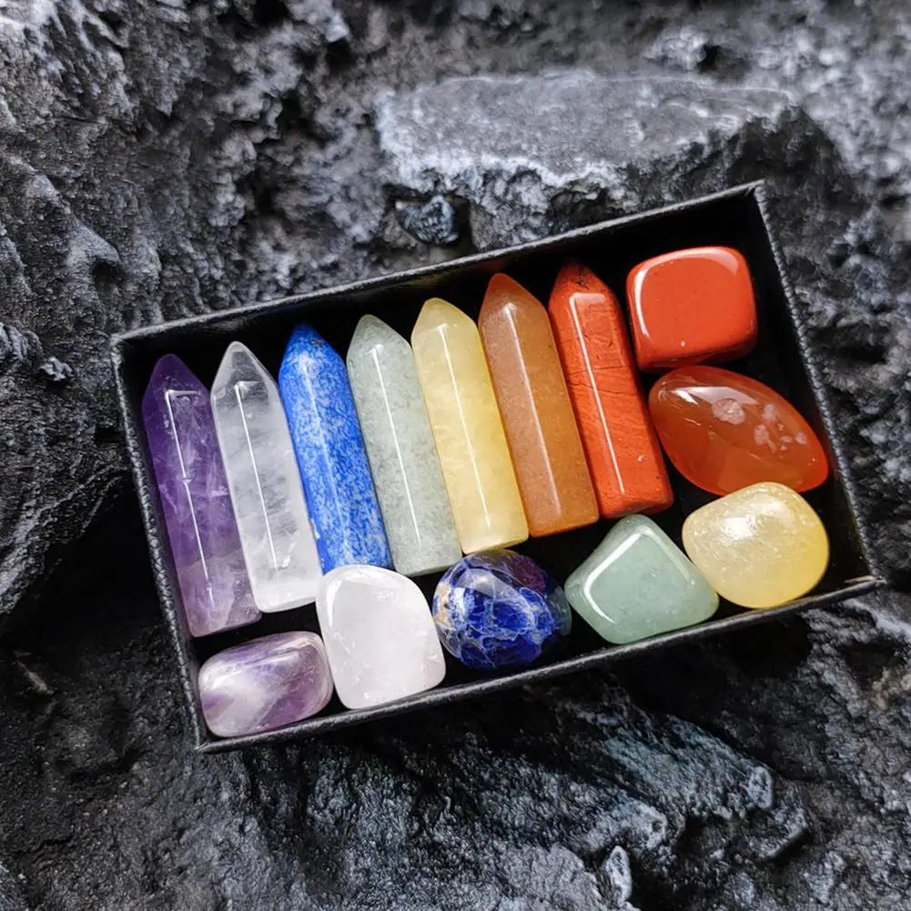 Natural Crystal Gemstone Set – Healing Quartz Chakra Stones with Gift Box