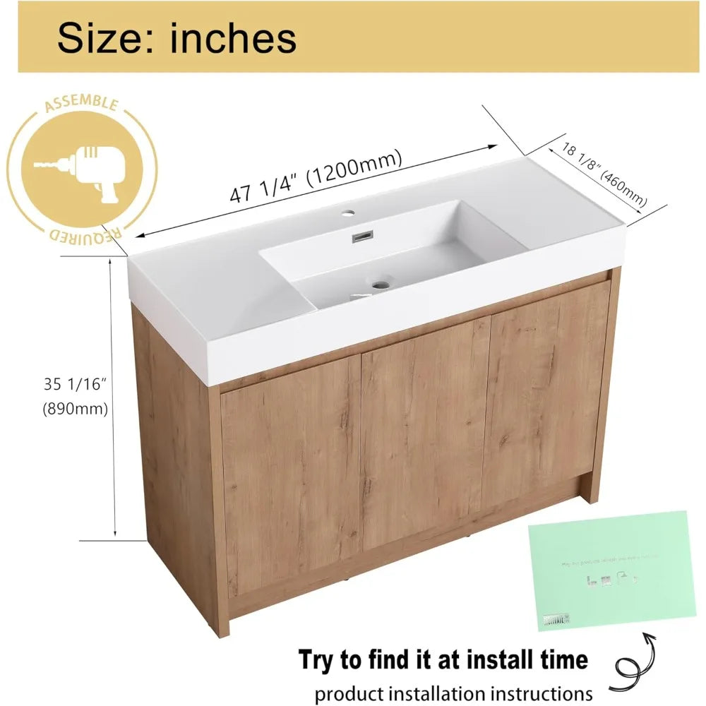 48" Freestanding Bathroom Vanity with Single Sink & Cabinet