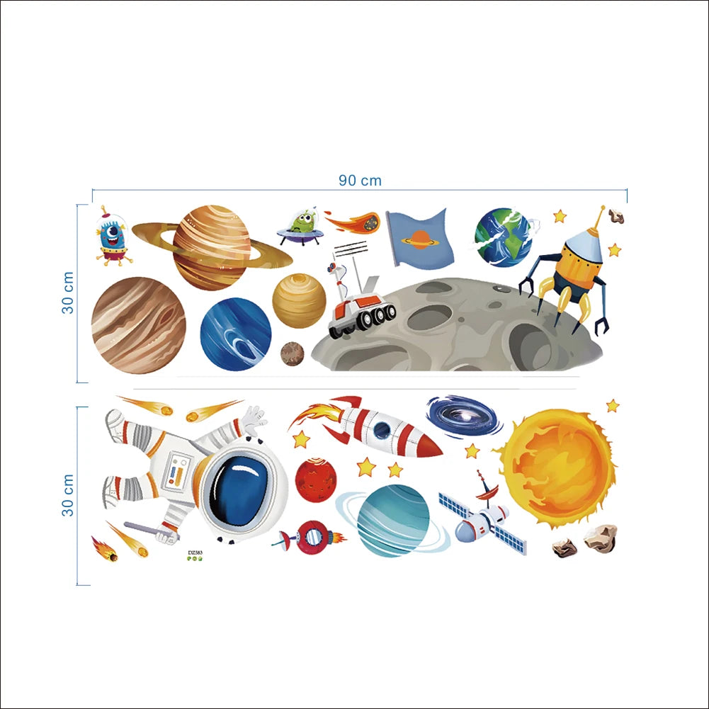 3D Astronaut Wall Sticker – Cartoon Planetary Mural for Kids Room