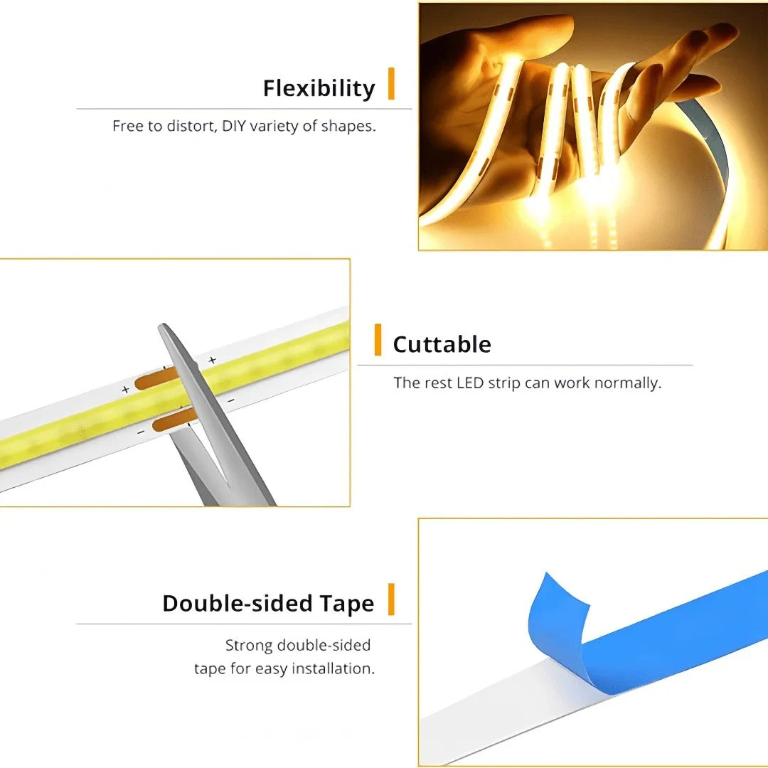 USB COB LED Strip Light – 5V, 320 LEDs/M, Flexible Tape