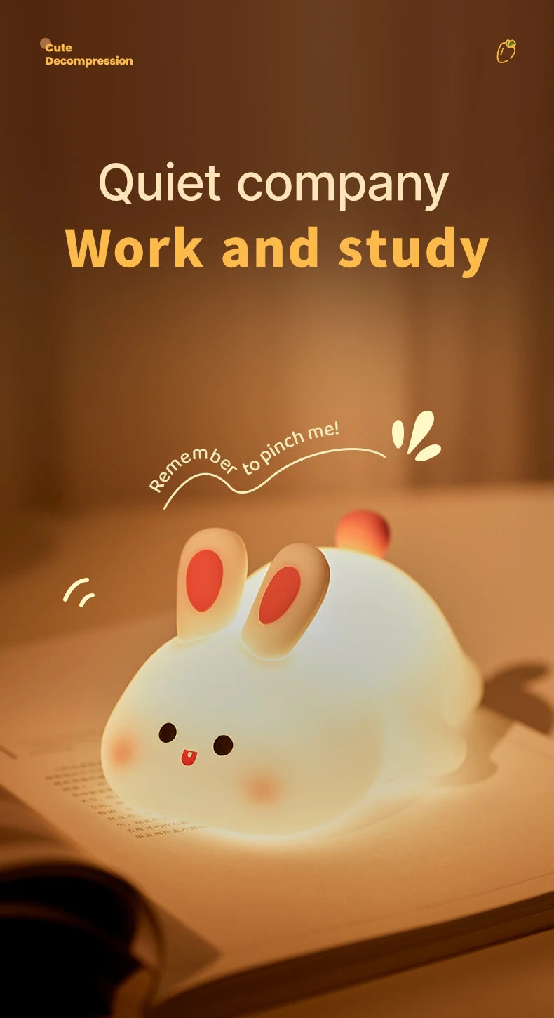 Cute Rabbit Night Light – Soft Silicone, Touch Control
