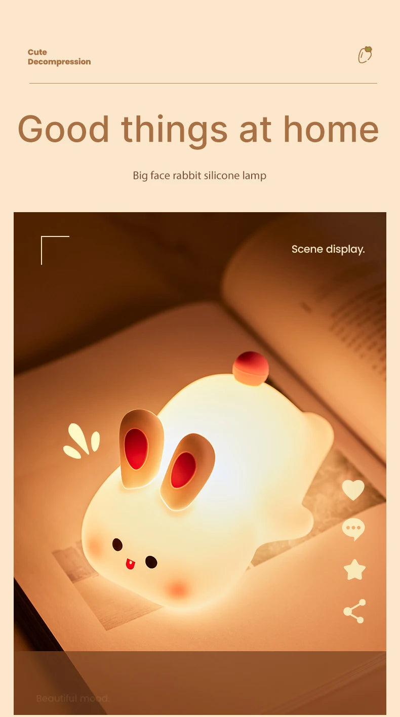 Cute Rabbit Night Light – Soft Silicone, Touch Control