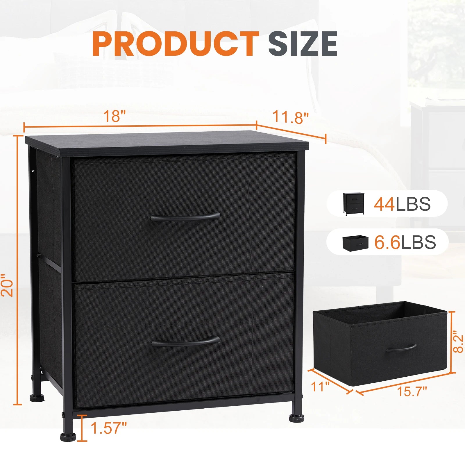 JHK Nightstand with 2 Fabric Drawer Storage Cabinet