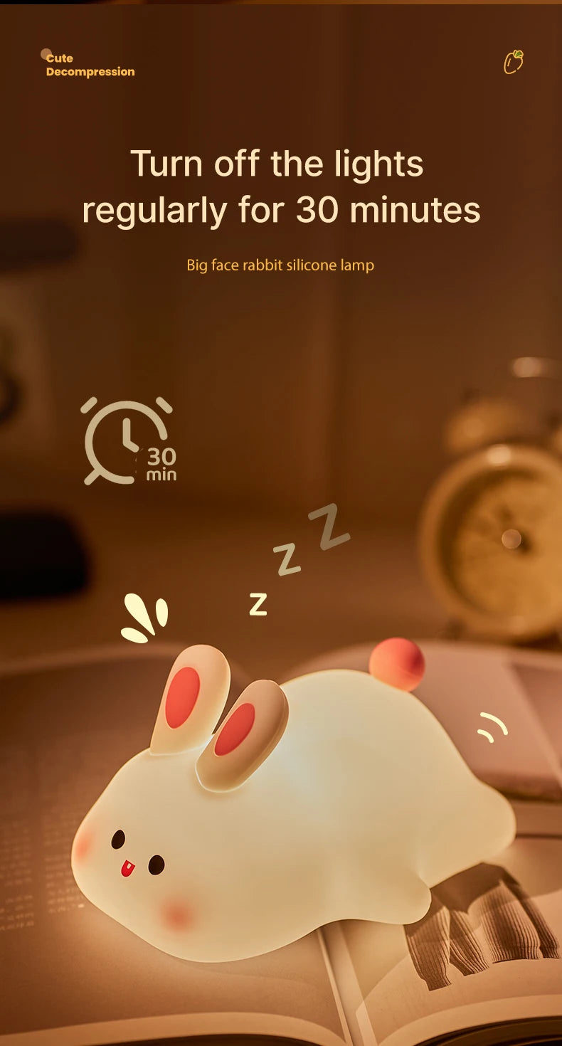 Cute Rabbit Night Light – Soft Silicone, Touch Control