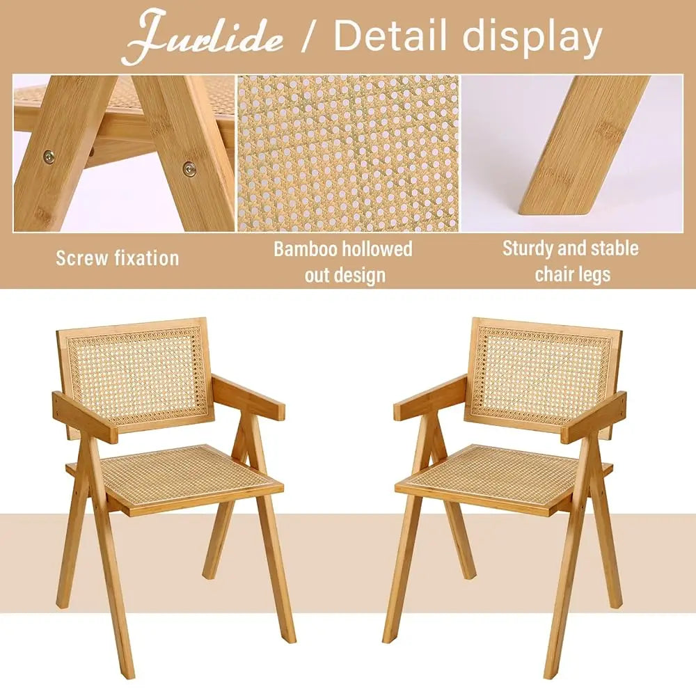 Set of 2 Modern Rattan Dining Chairs with Armrests
