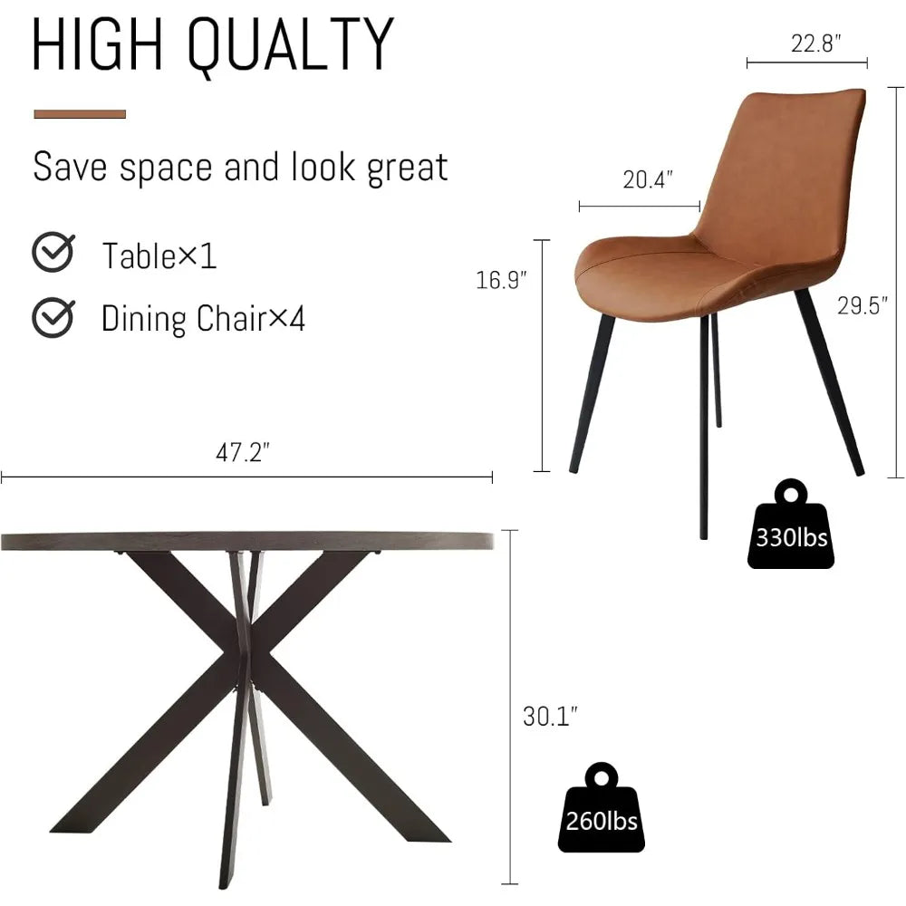 47" Mid-Century Modern Round Dining Table for 4–6